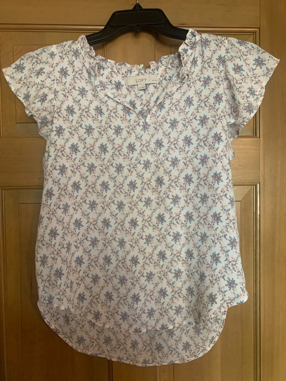 LOFT Short Sleeve Blouse with Blue & Pink Floral Print